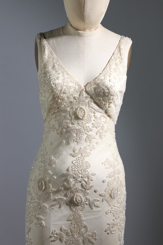 Les Habitudes Beaded Pattern Dress 126 - Cream