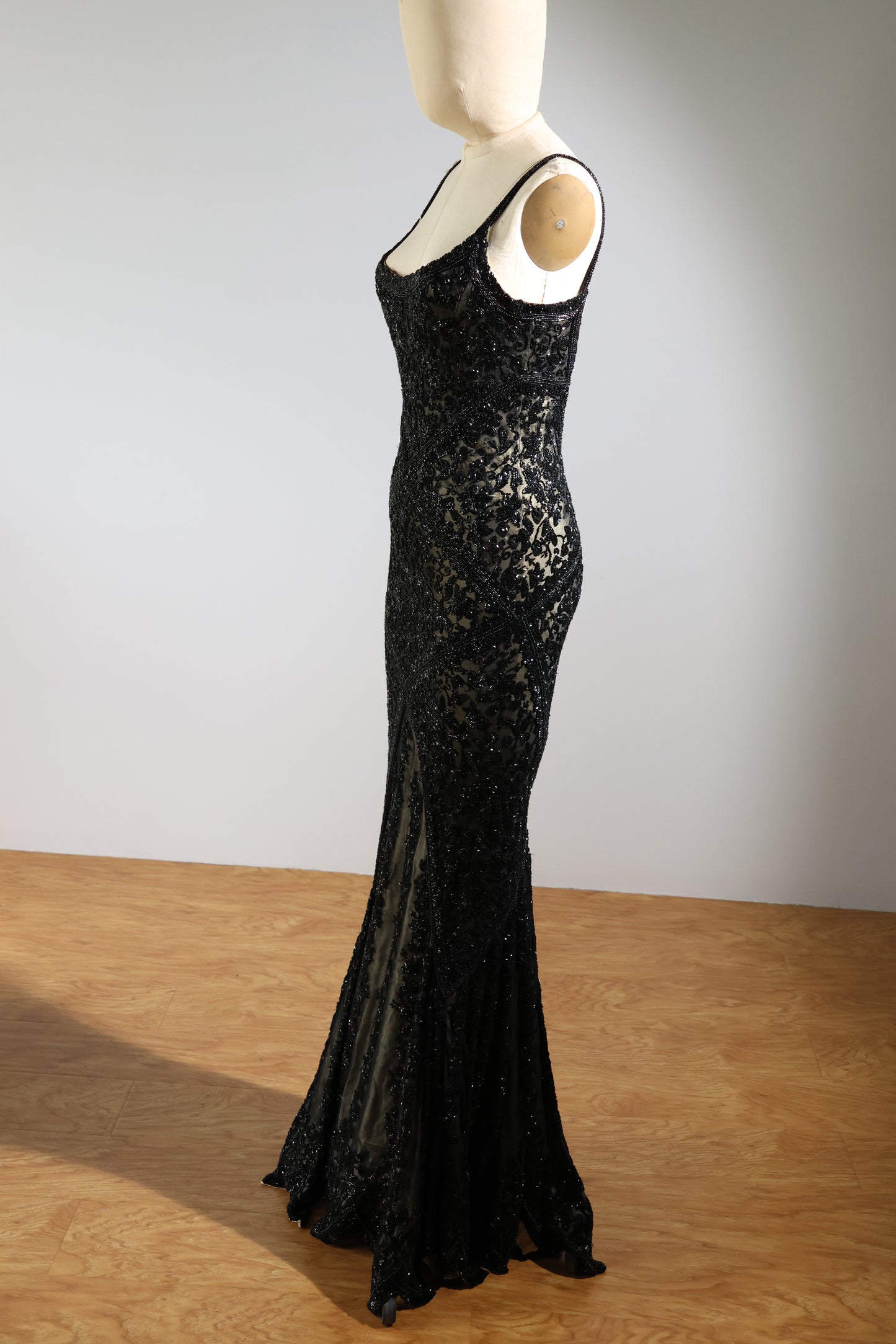 Eavis & Brown Striped Beaded Long Dress 99 - Black / Light Gold