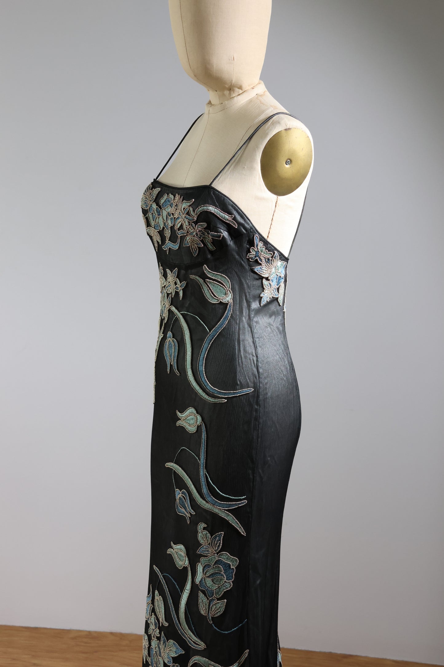 Eavis & Brown Beaded Dress 97 - Black / Blue Embroidered