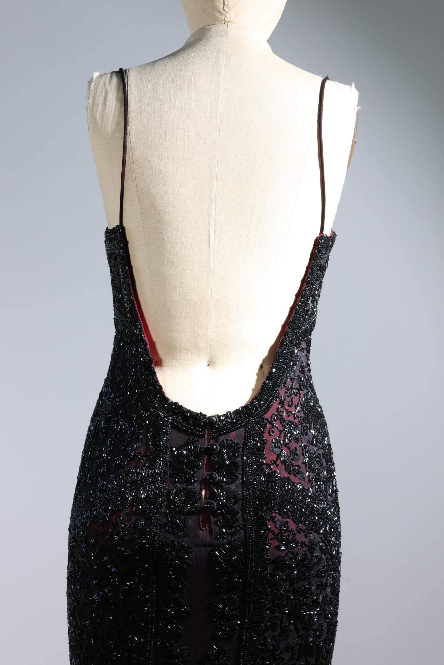 Eavis & Brown Striped Beaded Long Dress 99 - Black / Burgundy