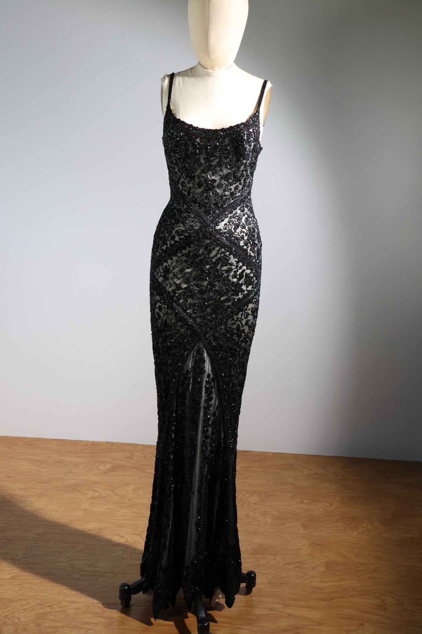 Eavis & Brown Striped Beaded Long Dress 99 - Black / Ivory