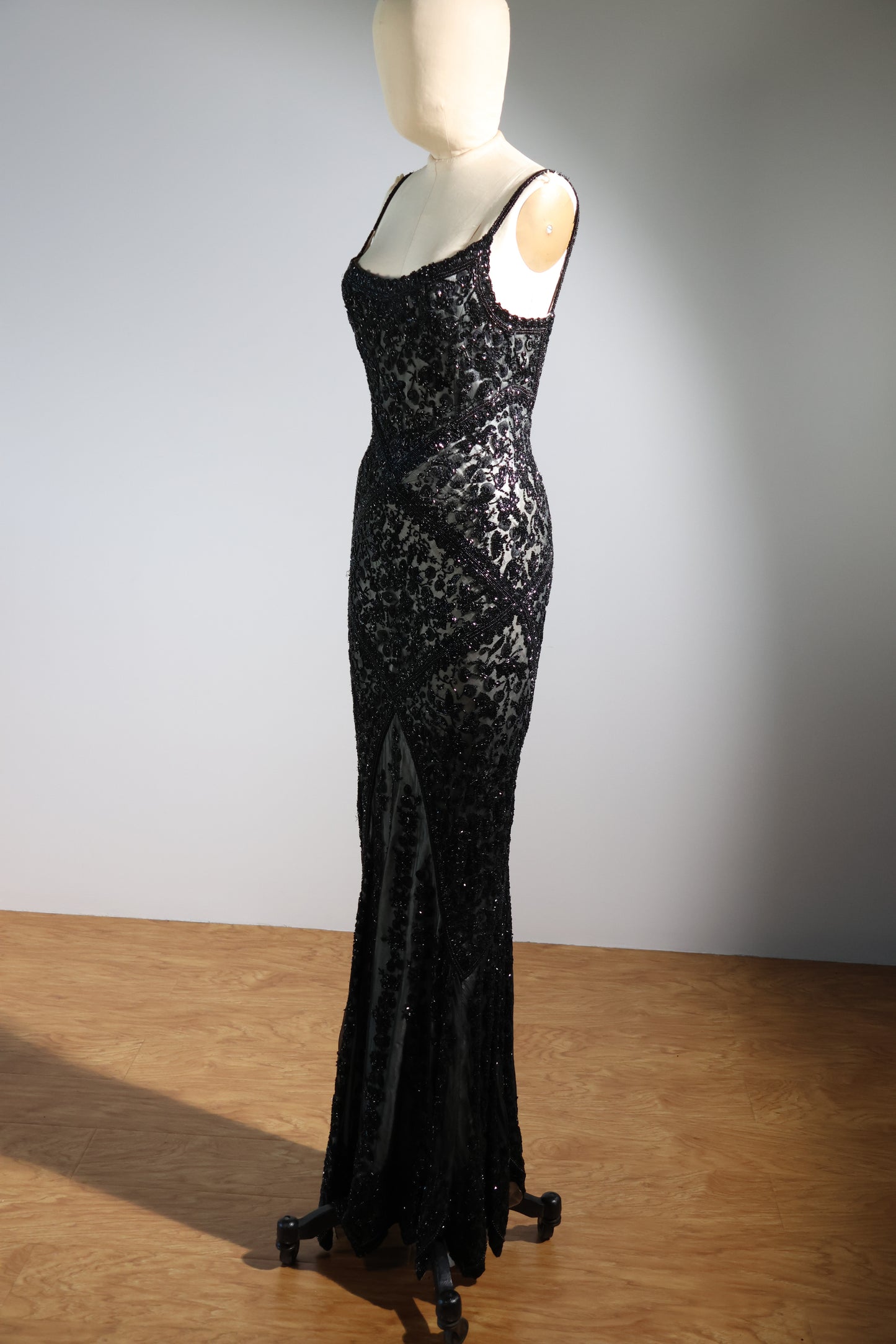 Eavis & Brown Striped Beaded Long Dress 99 - Black / Ivory
