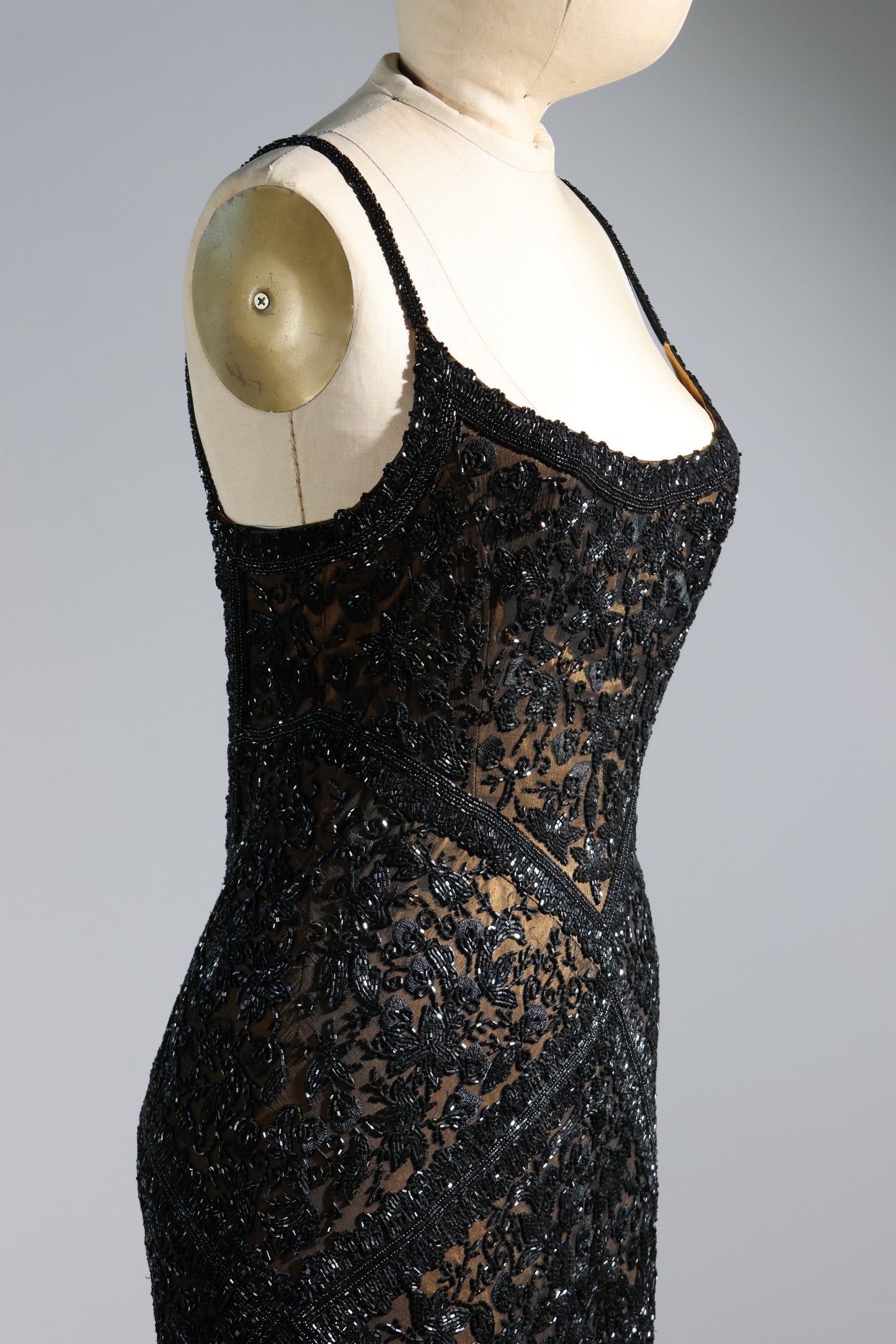 Eavis & Brown Striped Beaded Long Dress 99 - Black / Gold