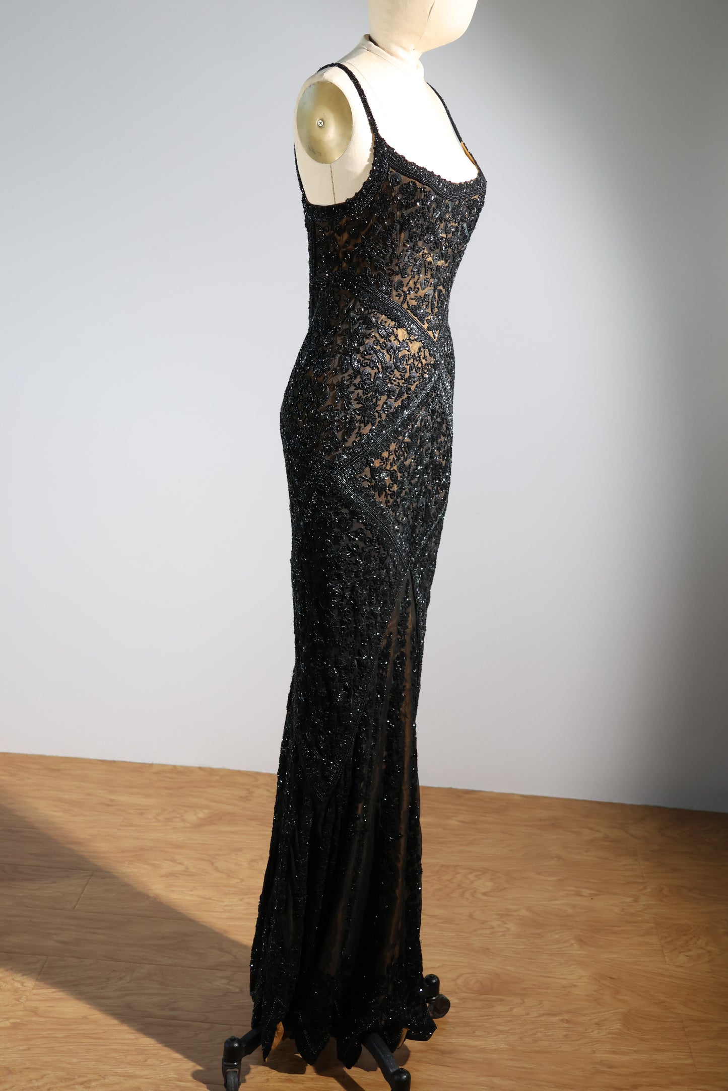 Eavis & Brown Striped Beaded Long Dress 99 - Black / Gold