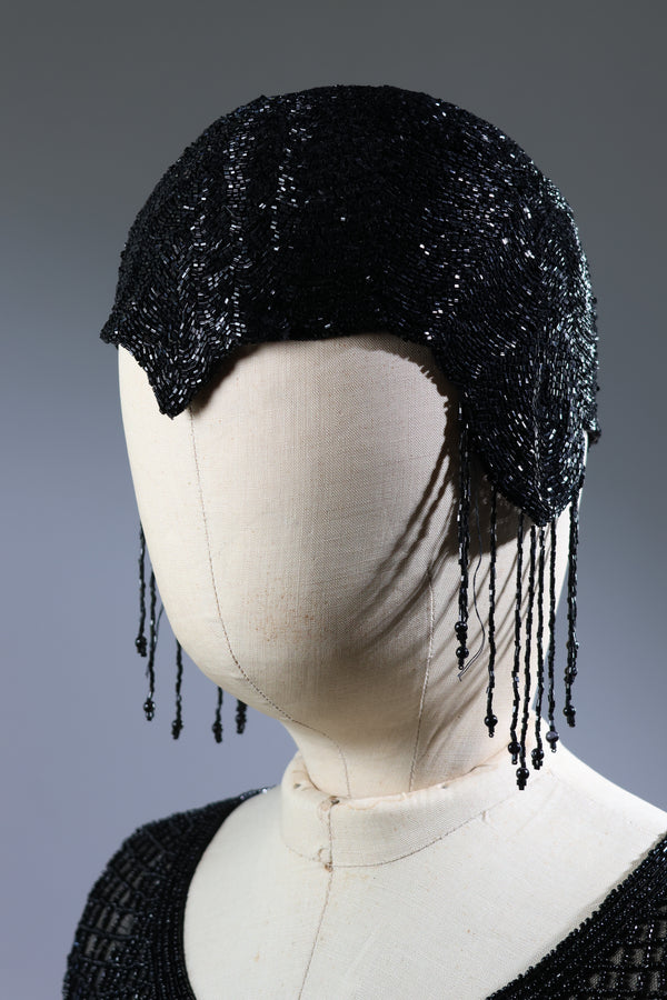 Eavis & Brown Bugle Bead Skull Cap - Black